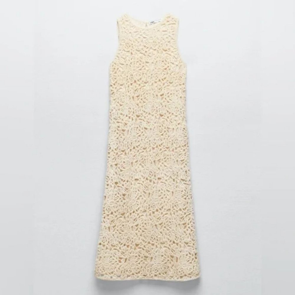 ZARA LIMITED EDITION OPEN WORK CROCHETED KNIT DRESS - Picture 1 of 5